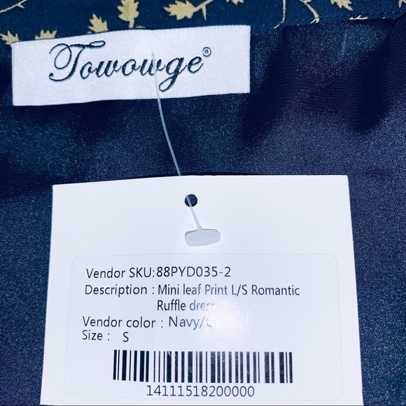 𝅺TOWOWGE Romantic Navy Print Ruffle Dress/ NWT/Size Small - Picture 7 of 7